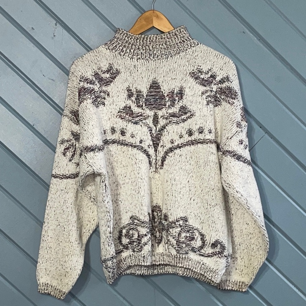 Vintage 80’s Flyer Flying Sportswear Inc knit mock neck floral sweater